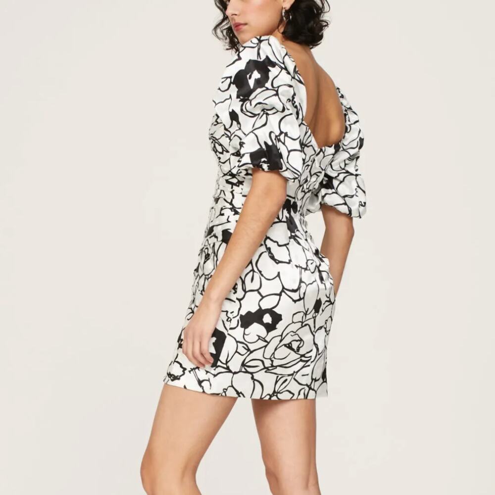 Ronny Kobo Black Floral Mini Dress Size 12 Puff Sleeve Ruche Party Designer $370 - Picture 2 of 12